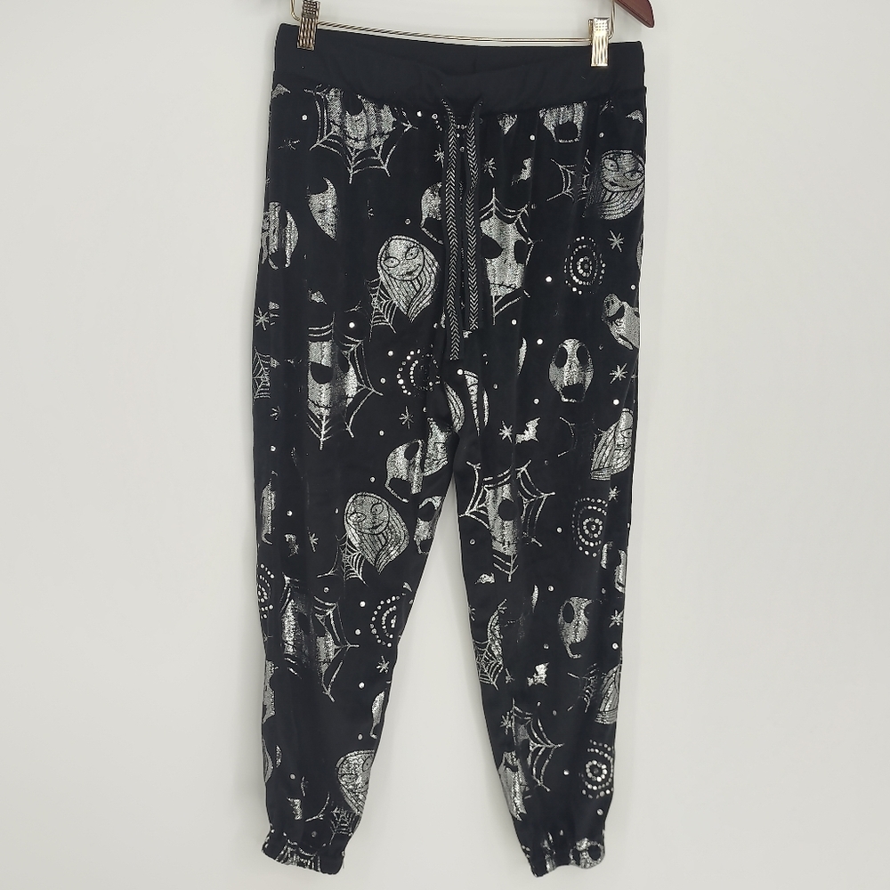 Nightmare Before Christmas Black Silver Metallic Joggers Drawstring